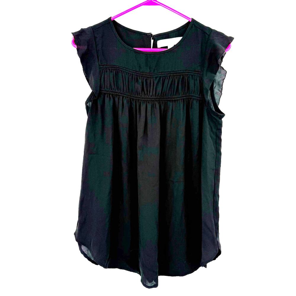 Loft Size Small Black Short Sleeve Blouse Top Shirt Flutter Sleeve